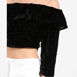 Top Shop Pin Stud Velvet Bardots Top